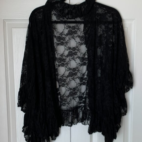 FREE PEOPLE Black Ruffled Lace Jacket Shrug Top Kimono - Picture 7 of 9